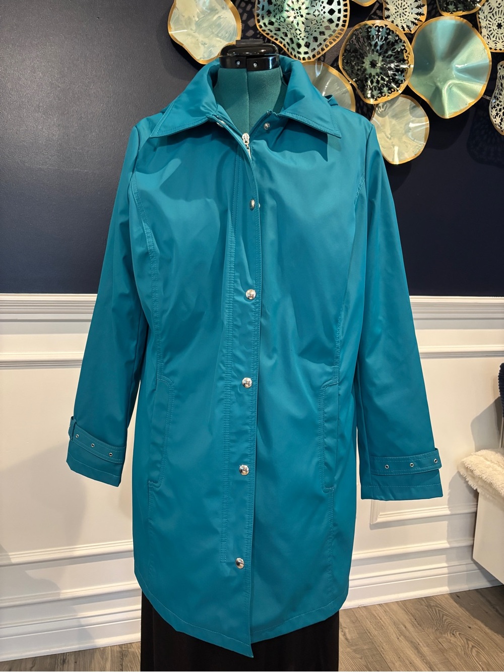 Weatherproof Women’s 1X Teal Rain Jacket Waterproof Hooded Zip Snap Front